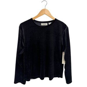 Zanz women's Velour basic top black long sleeve silk blend size M